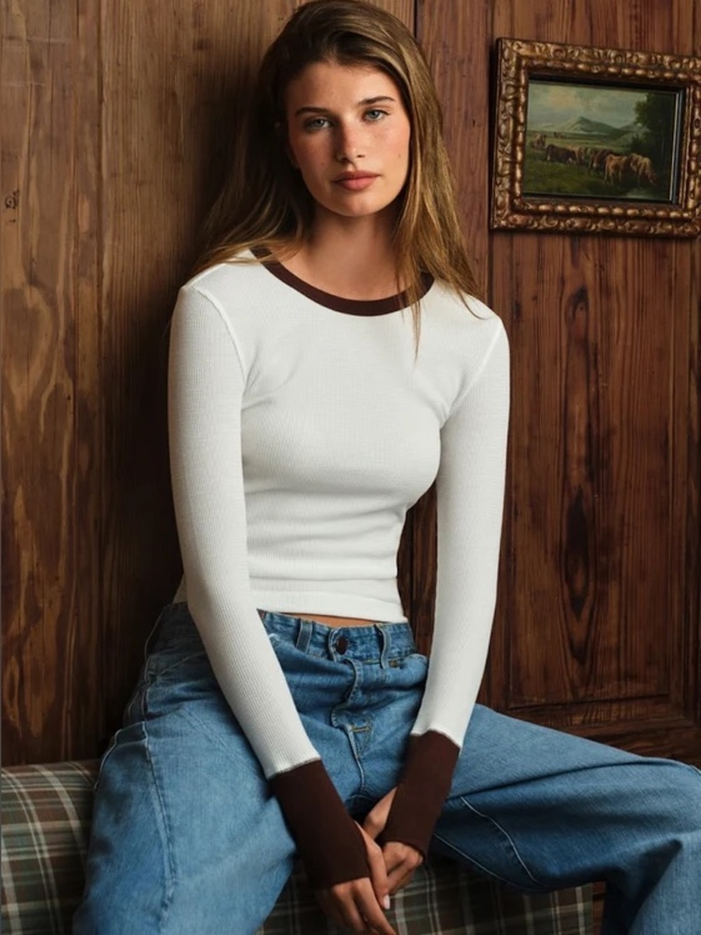 Dairy Boy Women’s The Everyday Thermal Soft White Brown Size Small